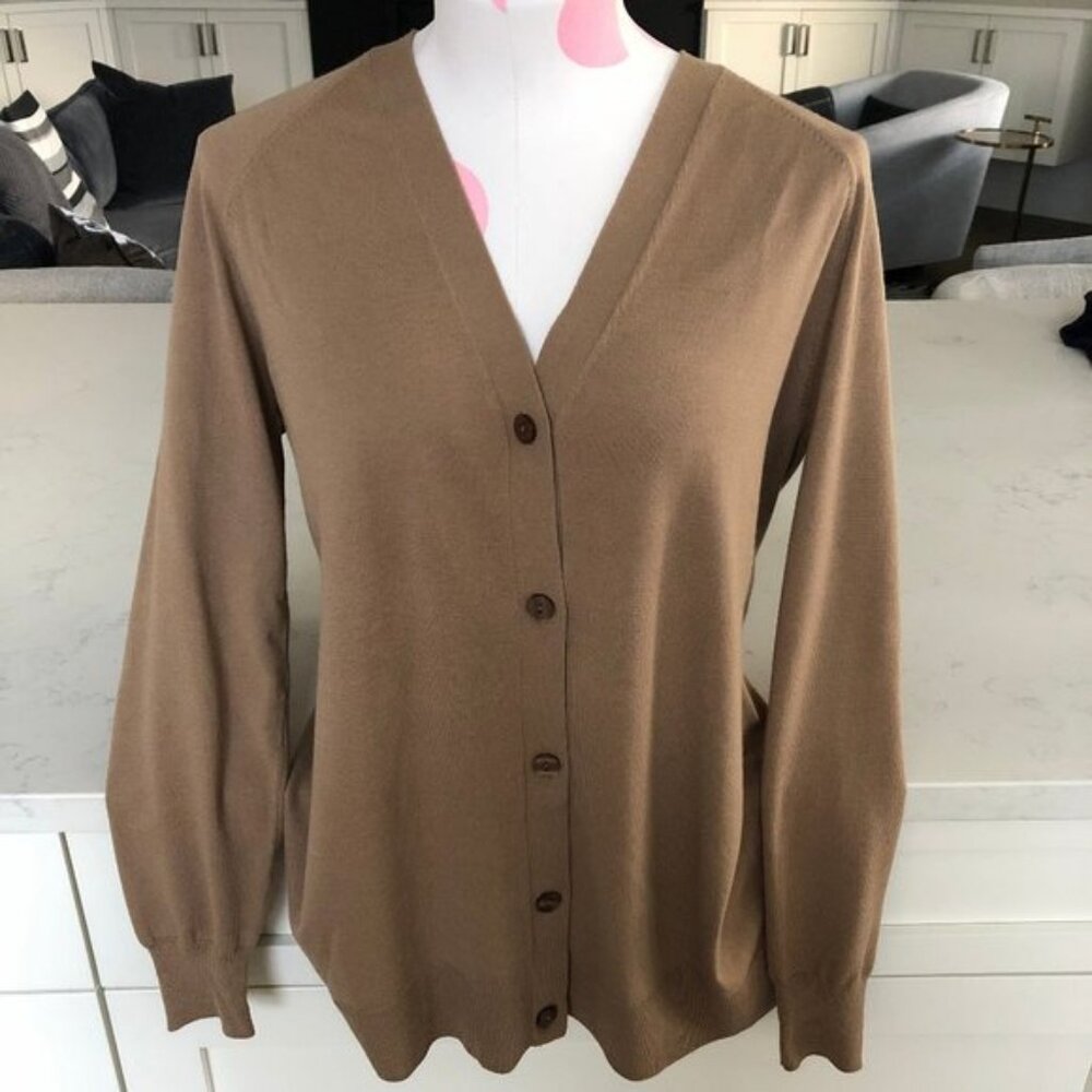 MaxMara Weekend V Neck Button Down Viscose Knit Cardigan Sweater Tan Sz XS NWT